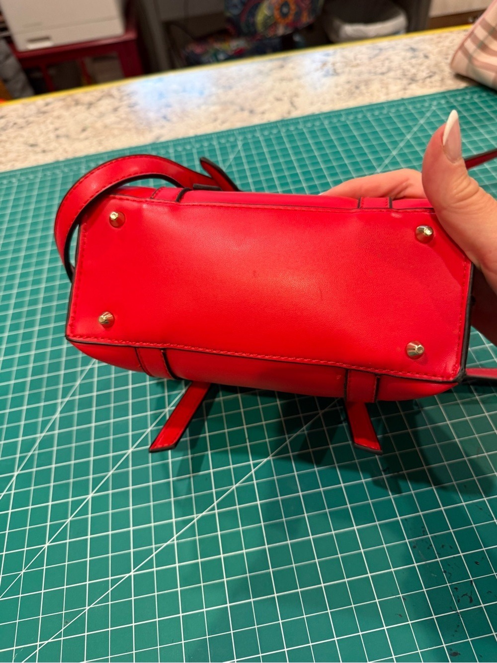 Forever 21 Red Mini Satchel Crossbody Purse Faux Leather Gold Hardware Like New - Picture 5 of 12